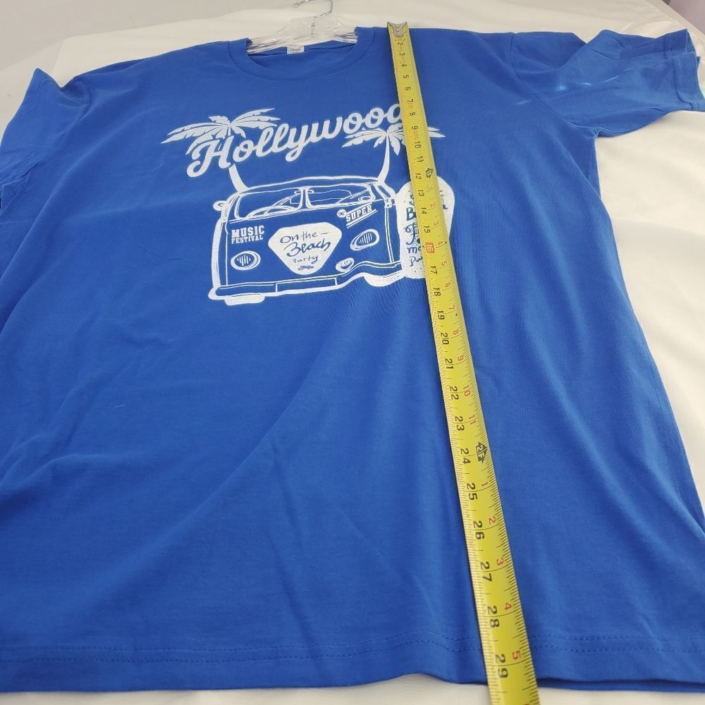 L HOLLYWOOD CALIFORNIA VW Volkswagon bus van surf SURFBOARD blue TSHIRT large - Picture 3 of 7